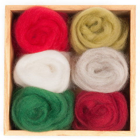 Wool roving six holiday colors green and red