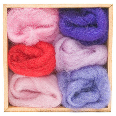 Wool roving six fuchsia colors pinks