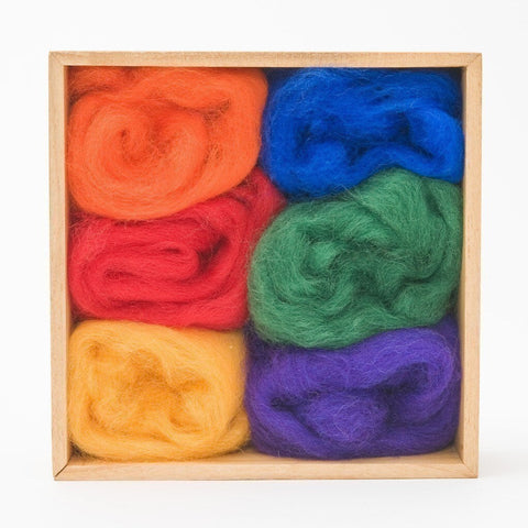 Wool roving six rainbow colors
