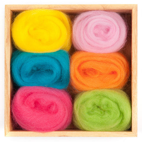 Wool roving six tropical colors
