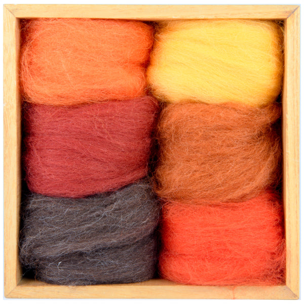 wool roving assortment of Autumn colored wool fiber