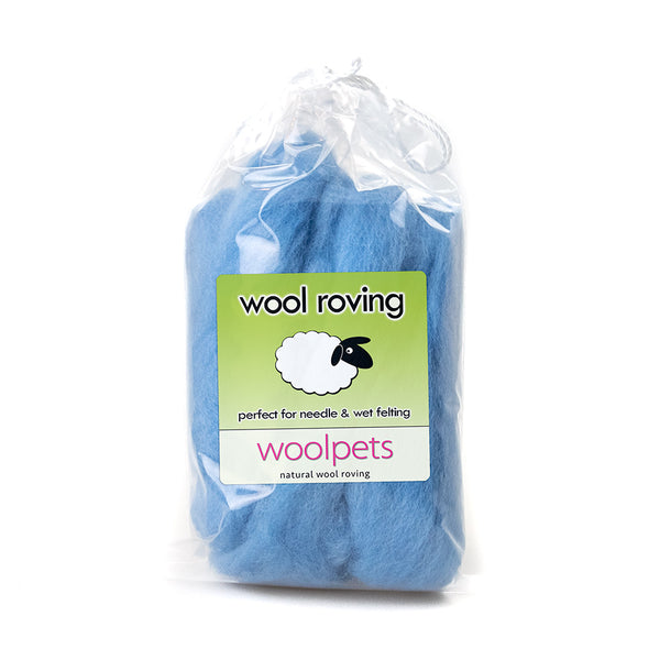 a bag of wool roving wool in blue