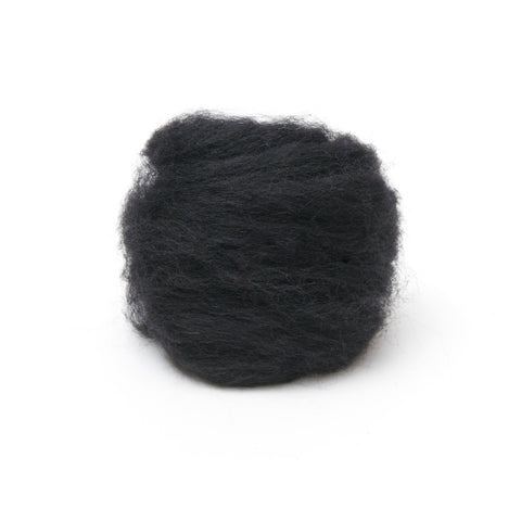 black wool roving on a white background